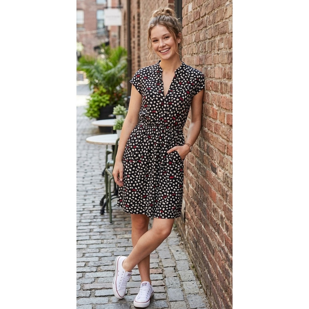 Maeve Odilia Cap Sleeve Dress Women Medium Black White Red Sunglasses Retro